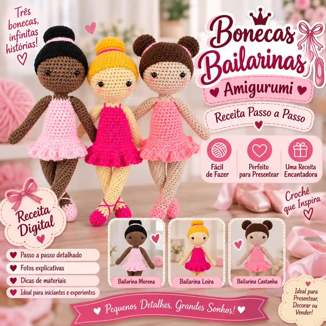🩰 Bonecas Bailarinas em Amigurumi – Receita Passo a Passo
