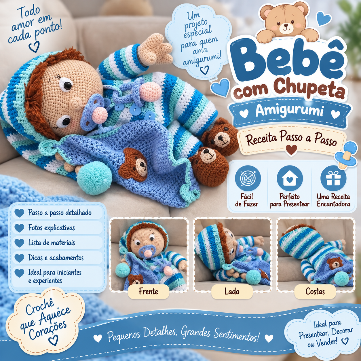 đ¶đ§ž BebĂȘ com Chupeta em Amigurumi â Receita Passo a Passo
