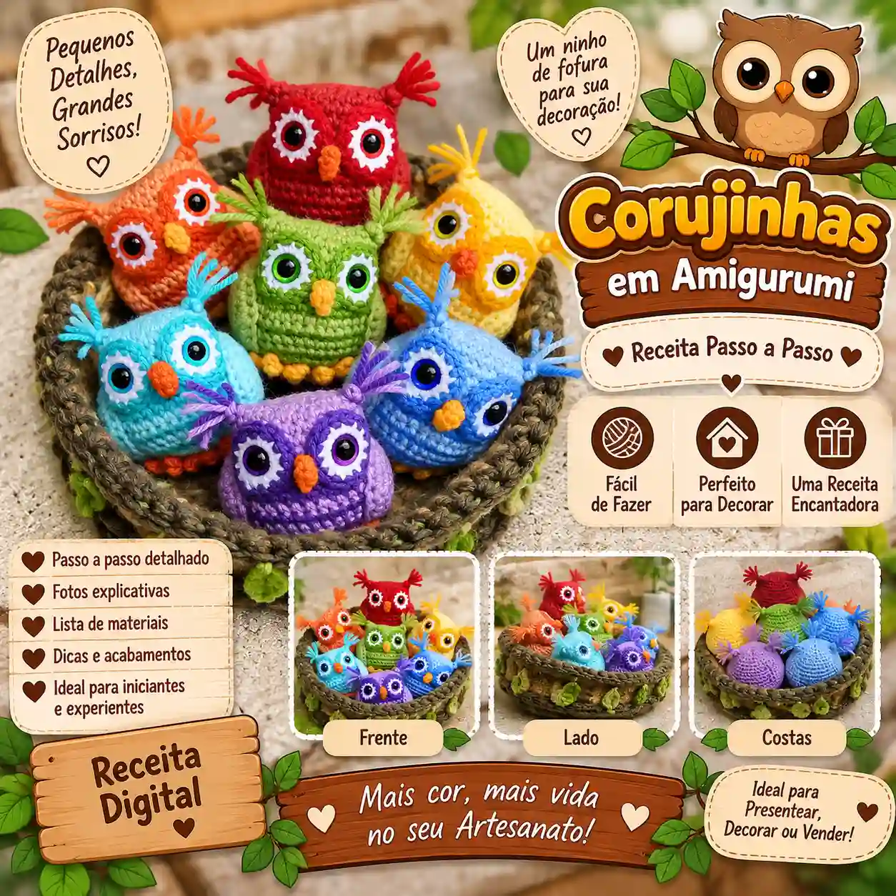 🦉 Corujinhas em Amigurumi no Ninho – Receita Passo a Passo