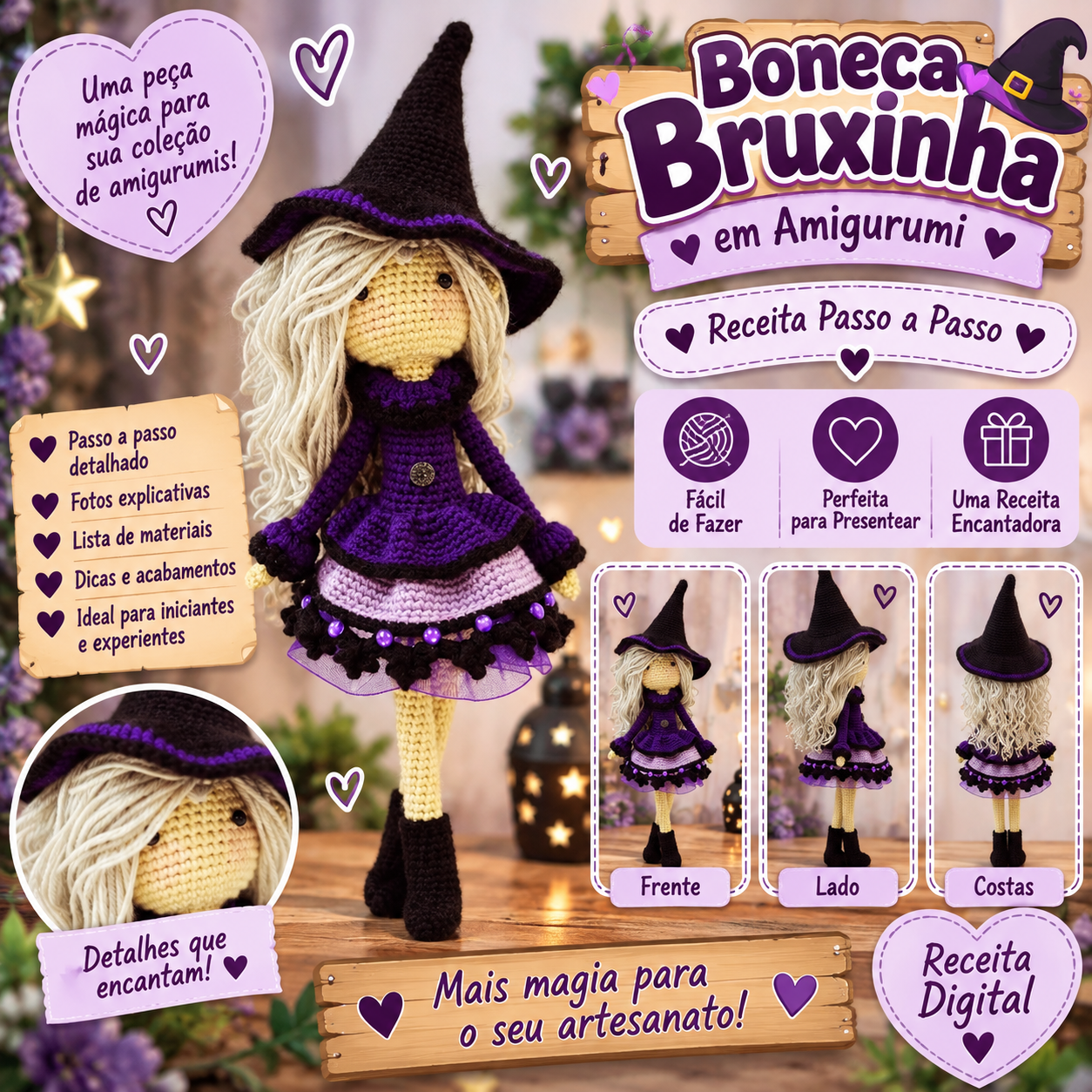 🧙♀️💜 Boneca Bruxinha em Amigurumi – Receita Passo a Passo