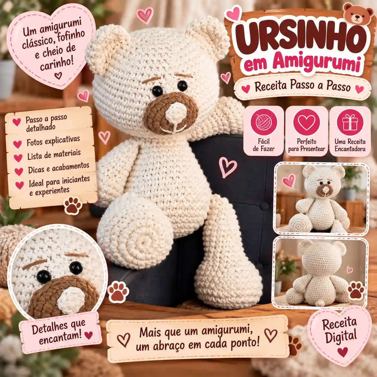 🧸 Ursinho em Amigurumi – Receita Passo a Passo