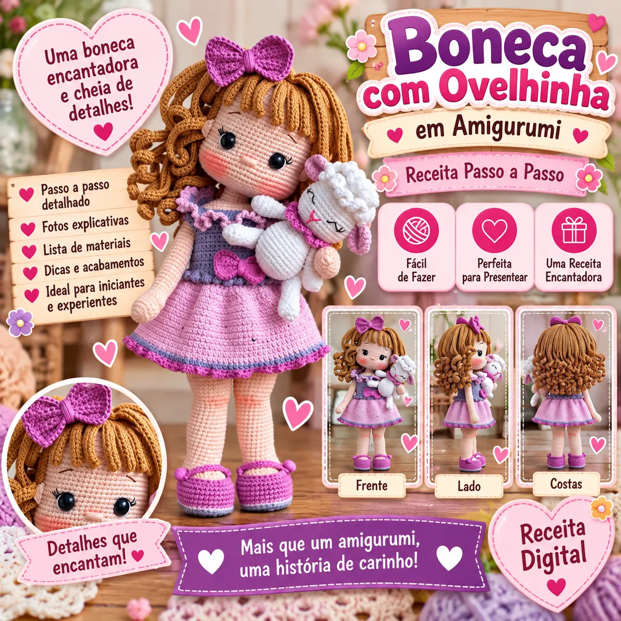 👧🐑 Boneca com Ovelhinha em Amigurumi – Receita Passo a Passo