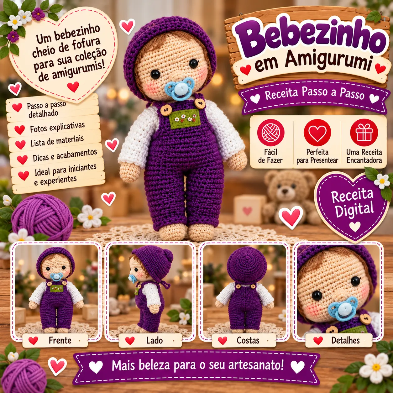👶💜 Bebezinho com Chupeta em Amigurumi – Receita Passo a Passo