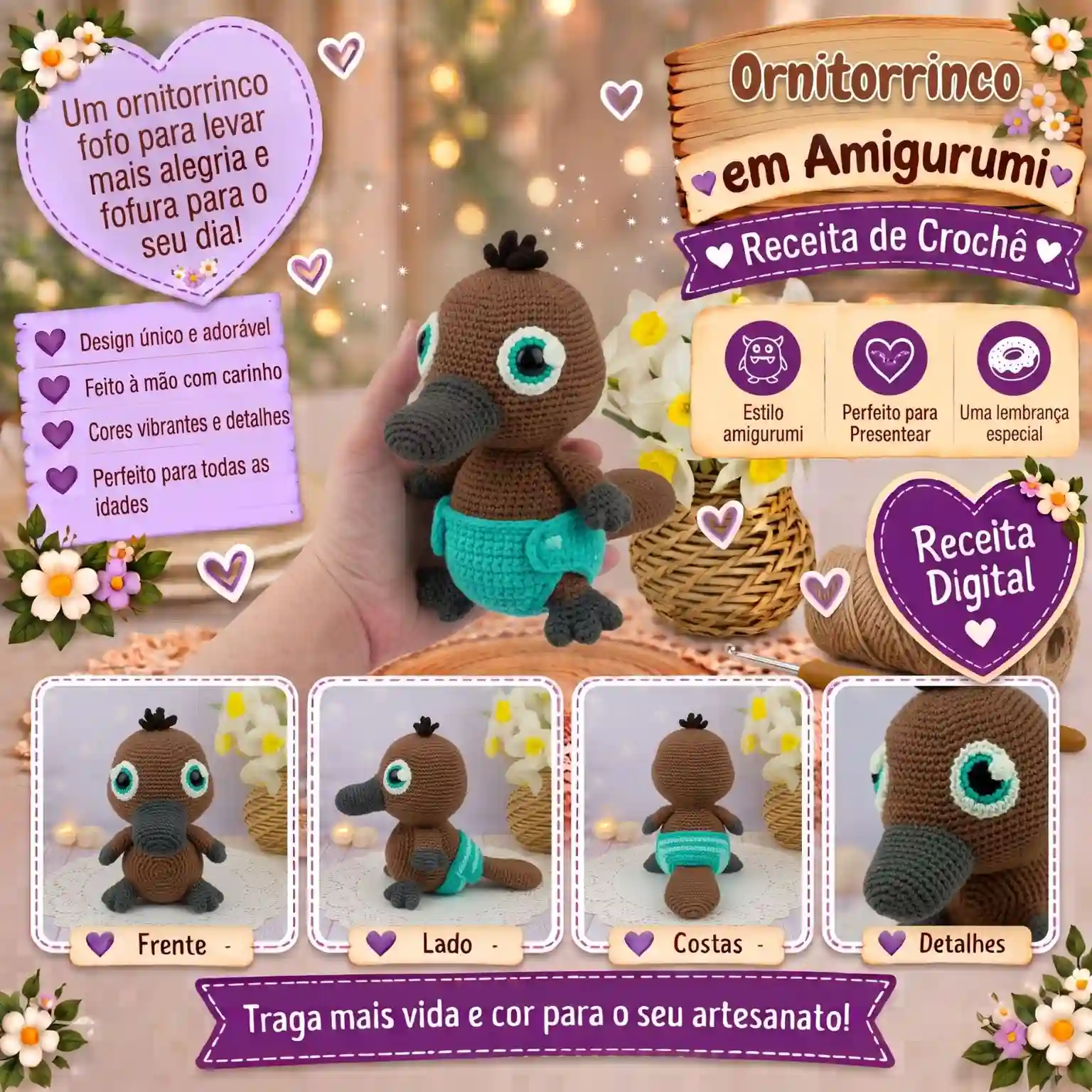 🦆🤎 Ornitorrinco Fofo em Amigurumi – Receita Passo a Passo