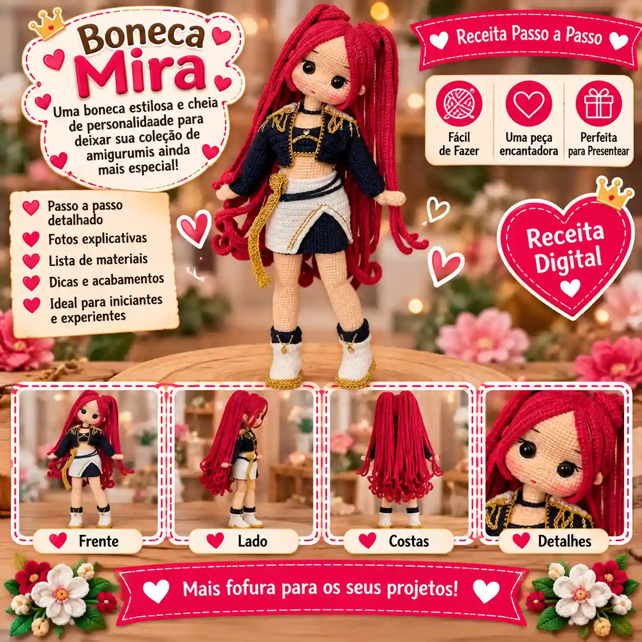 ❤️👧 Boneca Mira em Amigurumi – Receita Passo a Passo