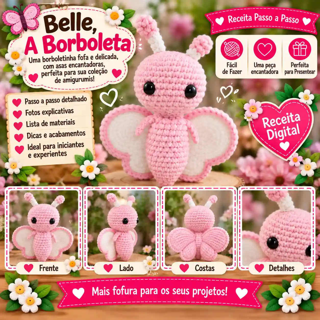 🦋🌸 Belle, a Borboleta em Amigurumi – Receita Passo a Passo