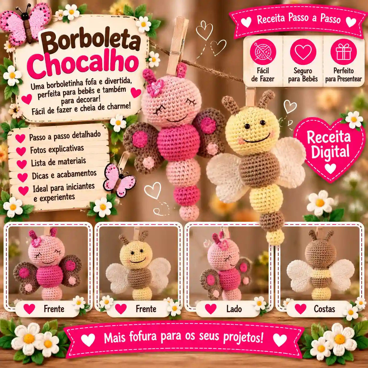 🦋👶 Borboleta Chocalho em Amigurumi – Receita Passo a Passo