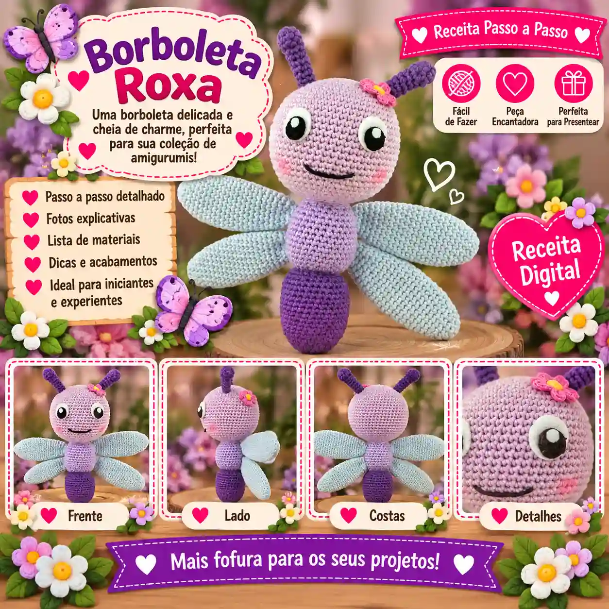 🦋💜 Borboleta Roxa em Amigurumi – Receita Passo a Passo