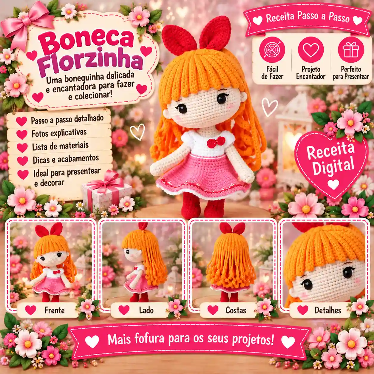🌸🎀 Boneca Florzinha em Amigurumi – Receita Passo a Passo