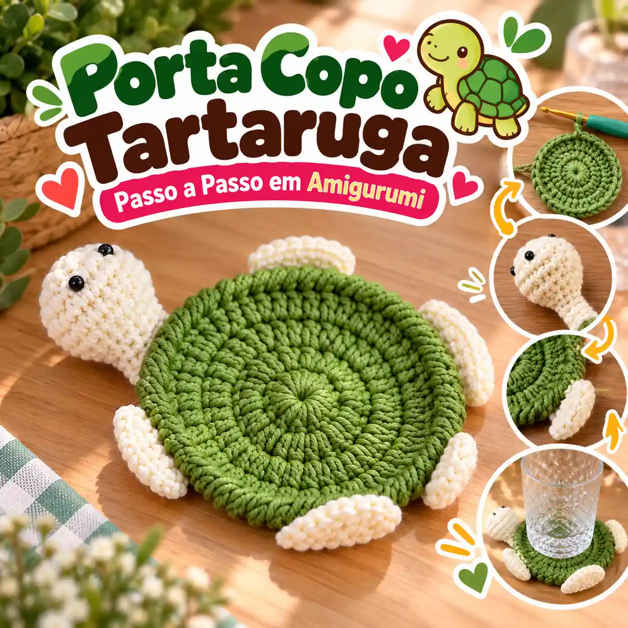 🐢🧶 Porta-Copo Tartaruguinha em Crochê – Receita Passo a Passo