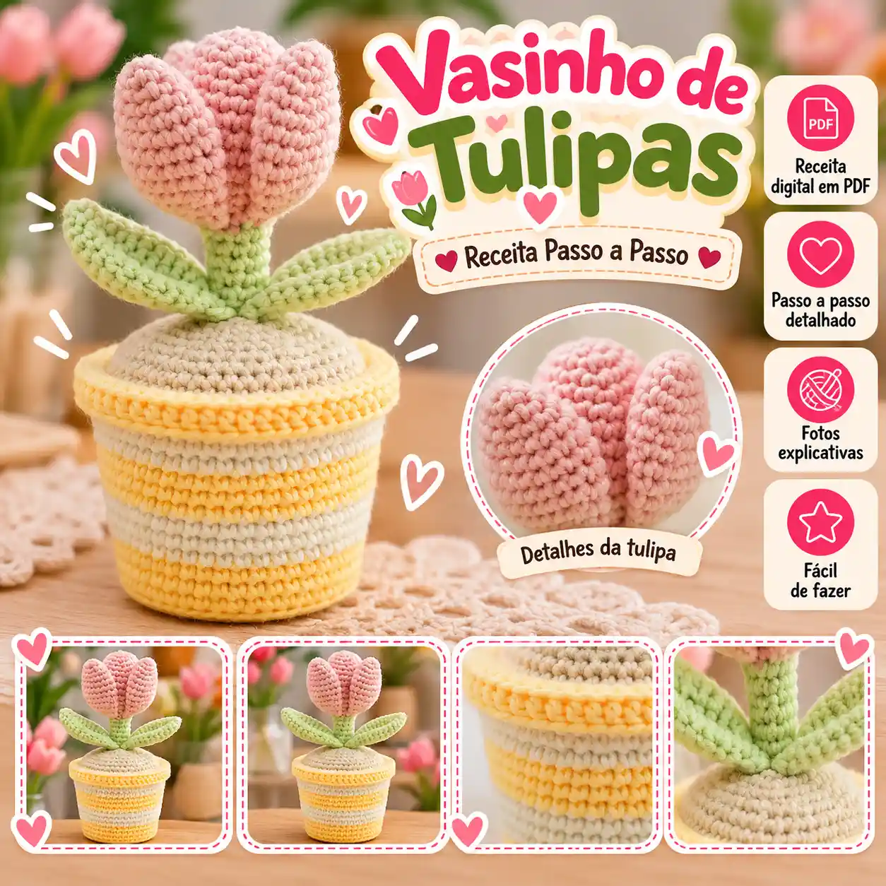 🌷🧶 Vasinho de Tulipa em Crochê – Receita Passo a Passo
