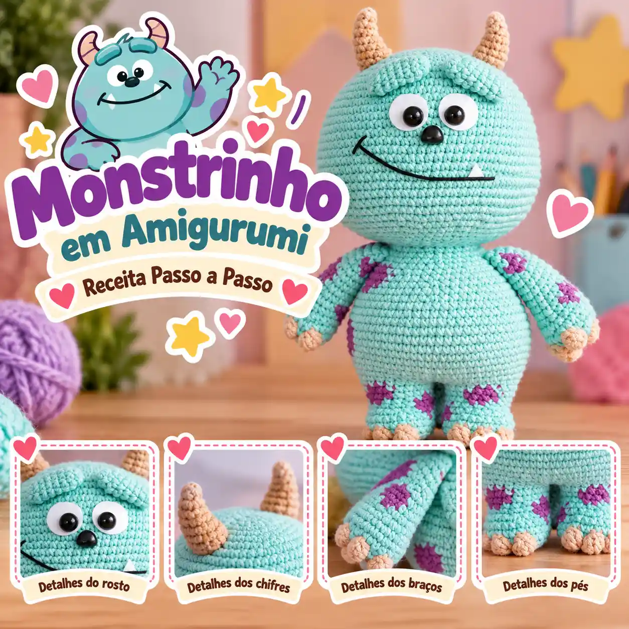 💜🧶 Monstrinho Fofo em Amigurumi – Receita Passo a Passo