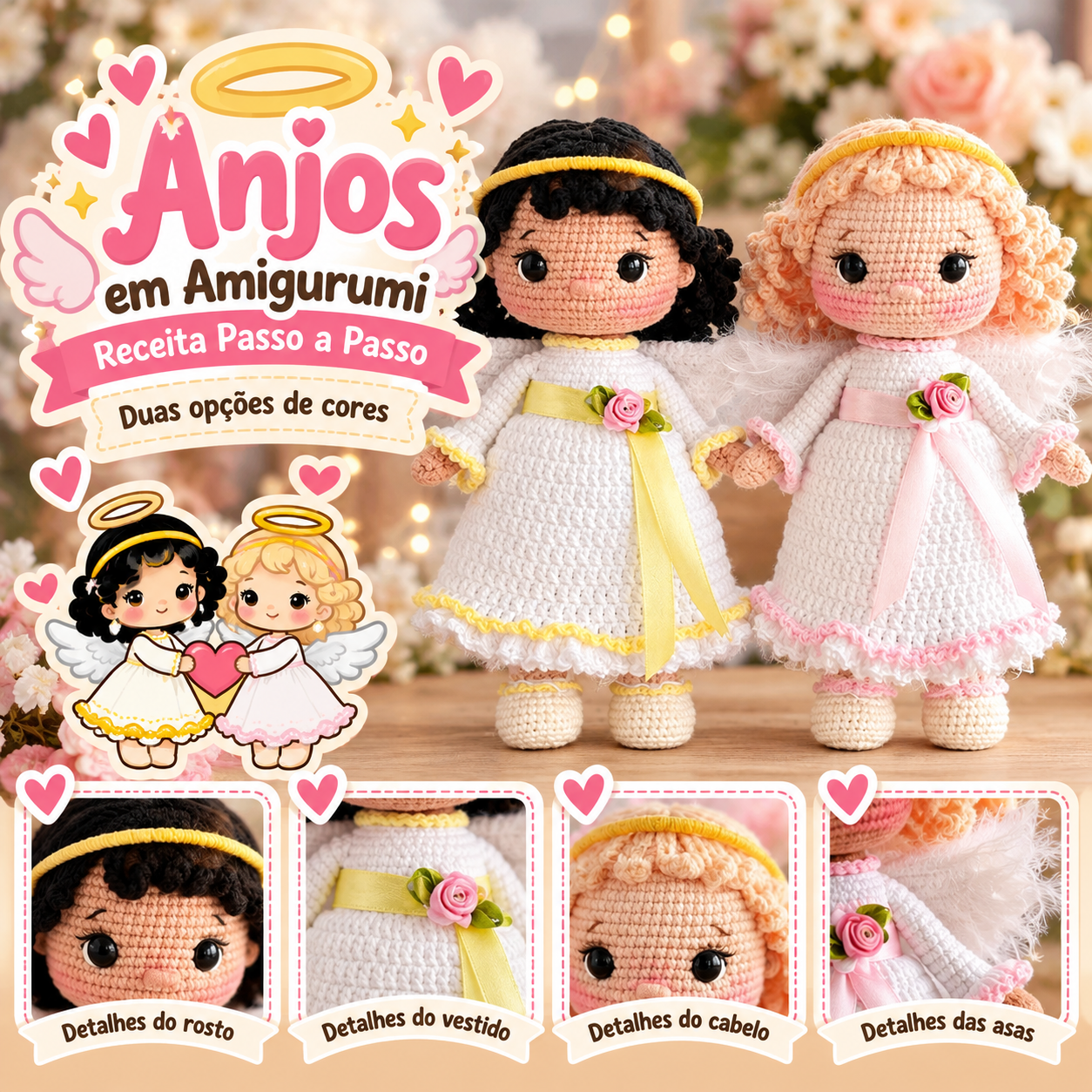 👼🧶 Anjinhos em Amigurumi – Receita Passo a Passo