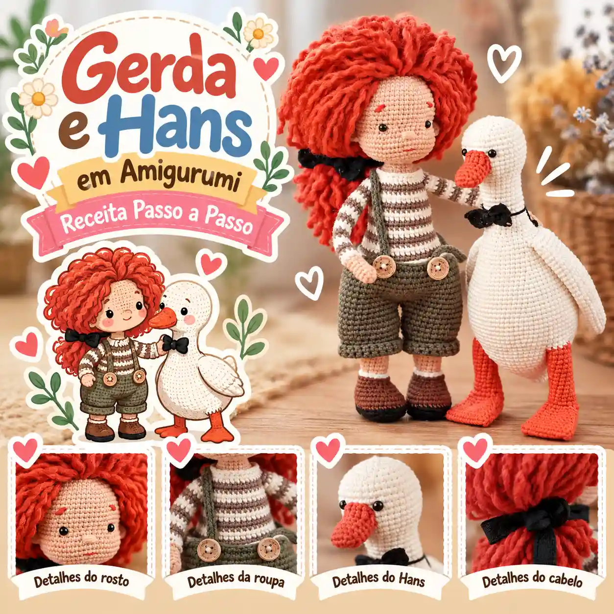 🧶💕 Gerda e Hans em Amigurumi – Receita Passo a Passo