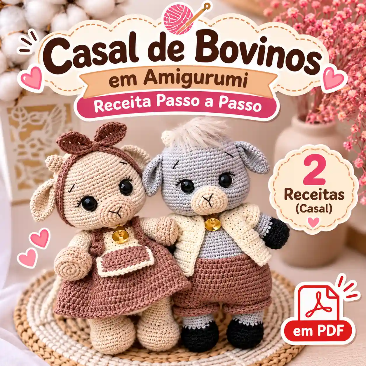 🐮🧶 Casal de Bovinos em Amigurumi – 2 Receitas Passo a Passo em PDF