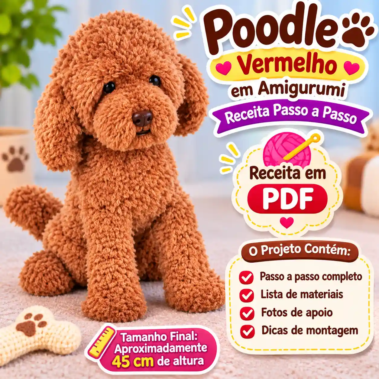 🐩🧶 Poodle Vermelho em Amigurumi – Receita Passo a Passo em PDF