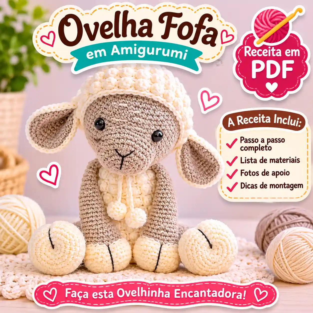 🐑🧶 Ovelhinha Fofa em Amigurumi – Receita Passo a Passo em PDF