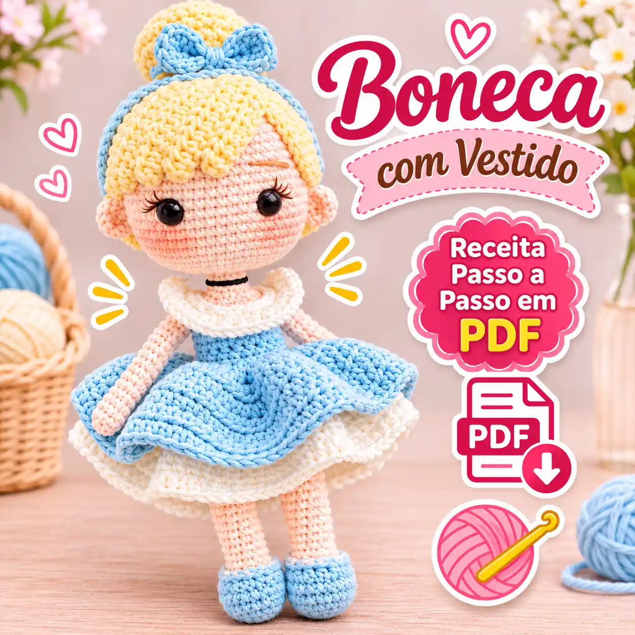 👗🧶 Boneca com Vestido Azul em Amigurumi – Receita Passo a Passo em PDF