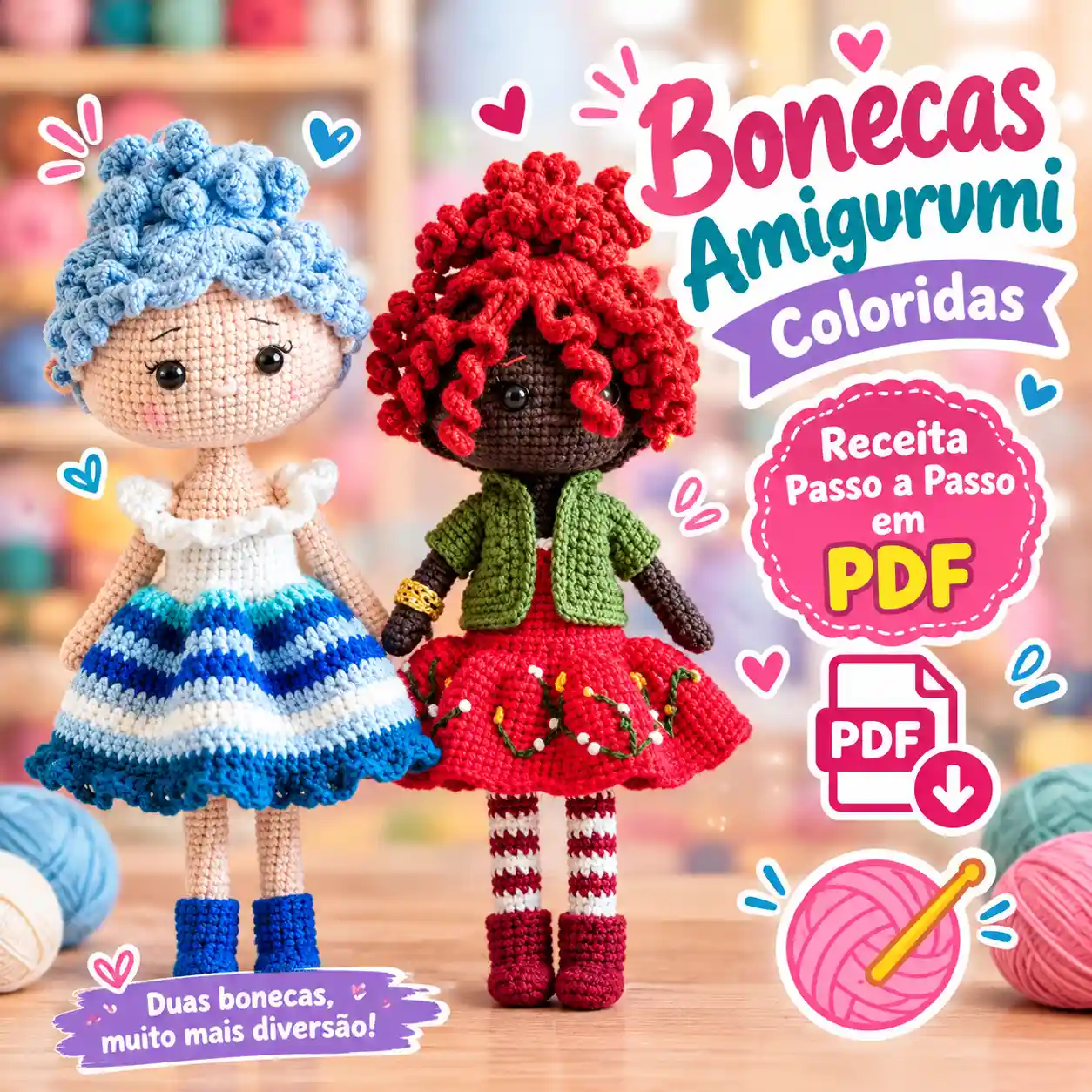 🧶🌸 Bonecas Amigurumi Coloridas – Receita Passo a Passo em PDF